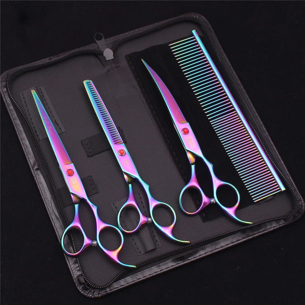 7-Inch (19.5 cm) Stainless Steel Pet Grooming Scissors Kit – Straight, Thinning, Chunker & Curved Shears