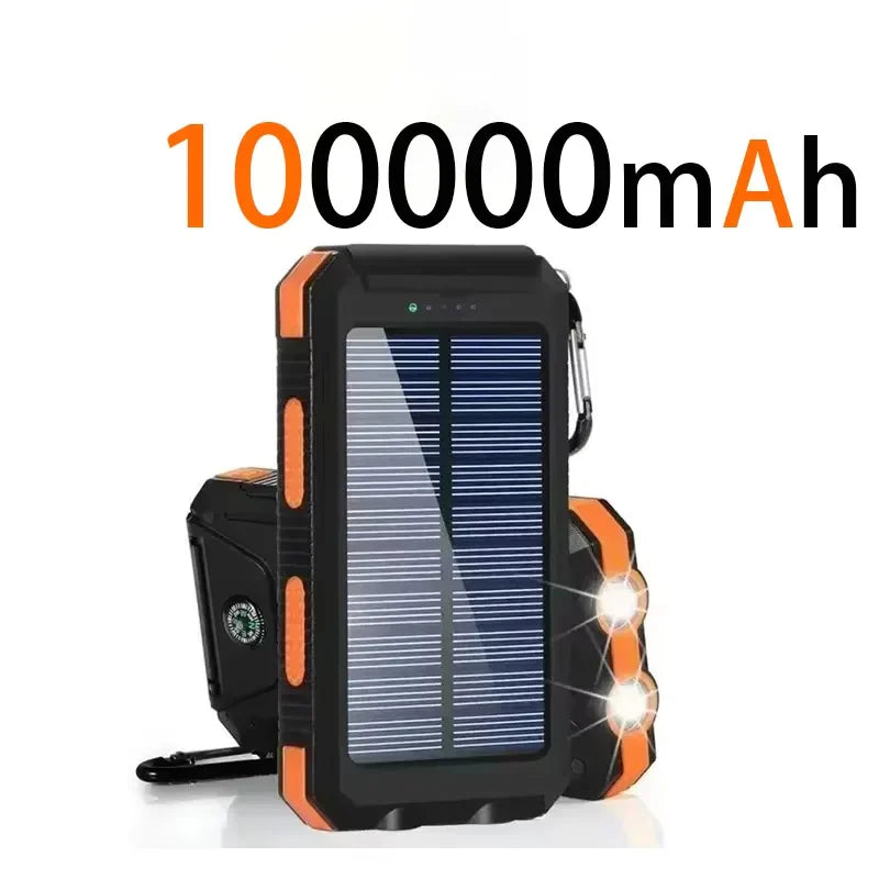 200000mAh Waterproof Solar Power Bank 20W Dual USB Portable Charger with LED Display & Flashlight for Camping