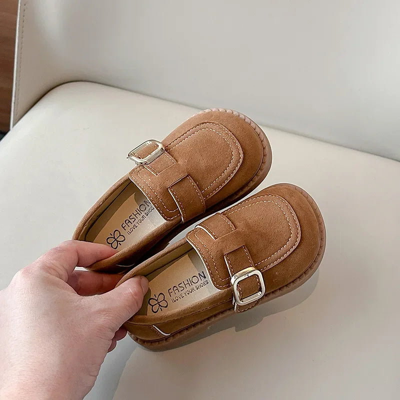 Girls Hook-and-Loop Loafers – Soft PU Leather Flats for Kids, Casual School Shoes, Anti-Slip Round Toe