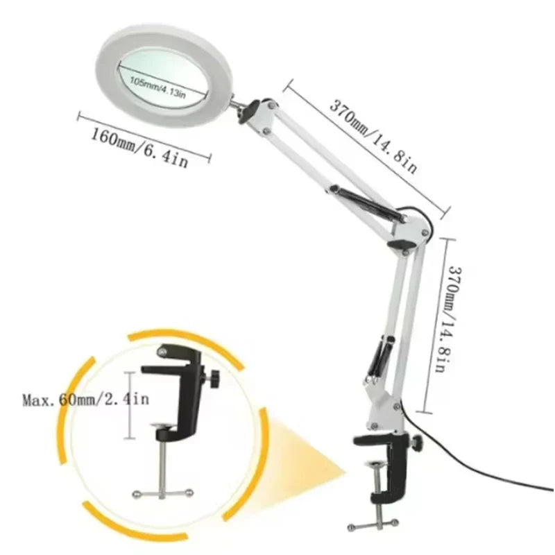 LED Magnifying Lamp 72-LED USB Illuminated Magnifier 8X/10X Adjustable Arm for Soldering, Repair, Crafts & Skincare