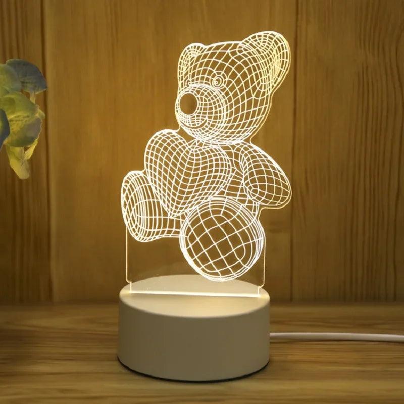 3D Bear LED Night Light Acrylic USB Lamp - Cute Animal Table Lamp for Bedroom, Nursery, Christmas & Gift