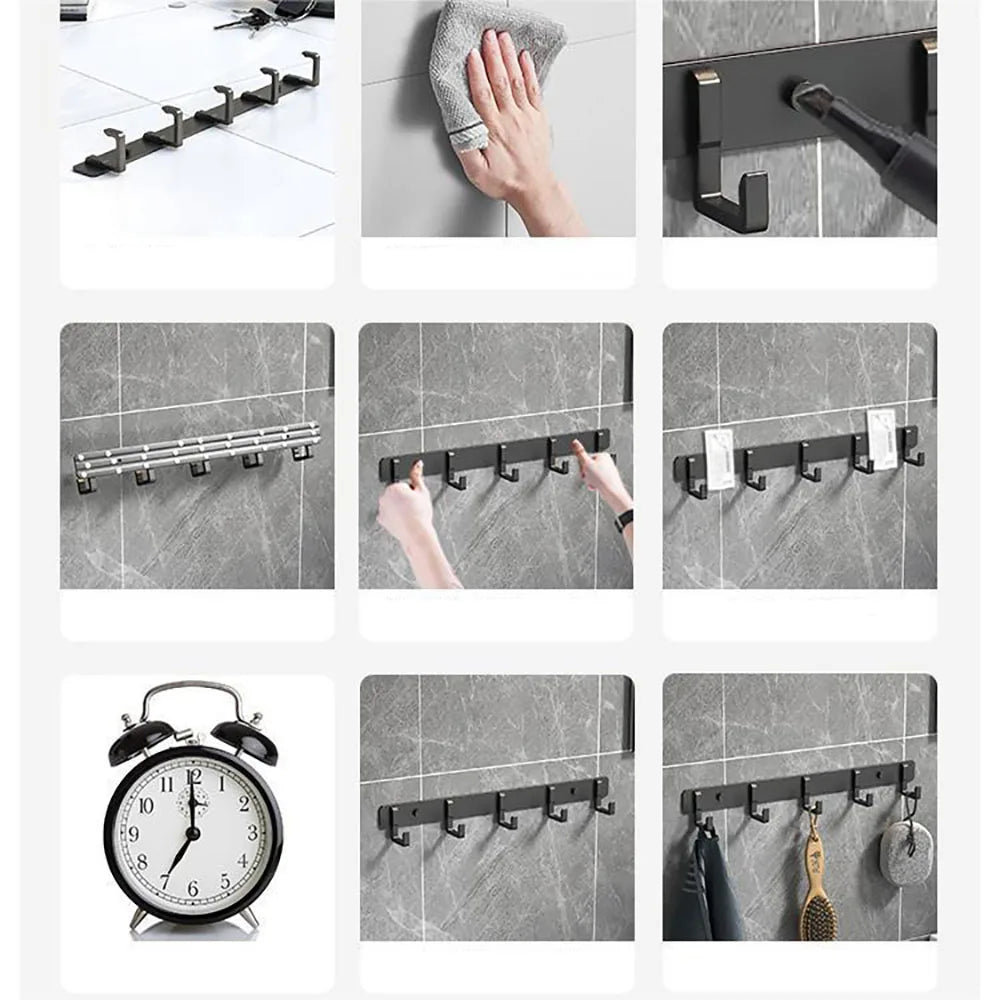 Heavy-Duty Adhesive Wall-Mounted Towel and Clothes Hook - No-Drill Stainless Steel Multi-Hook for Bathroom and Kitchen