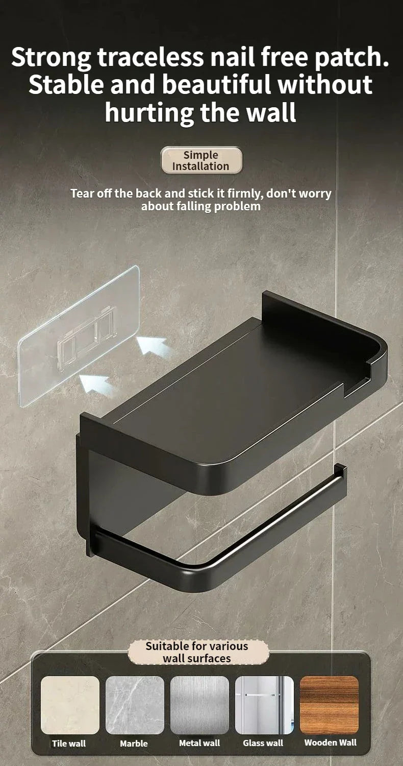 Wall-Mounted Toilet Paper Holder with Shelf — ABS Plastic Storage Rack for Bathroom & Kitchen, Phone and Towel Organizer