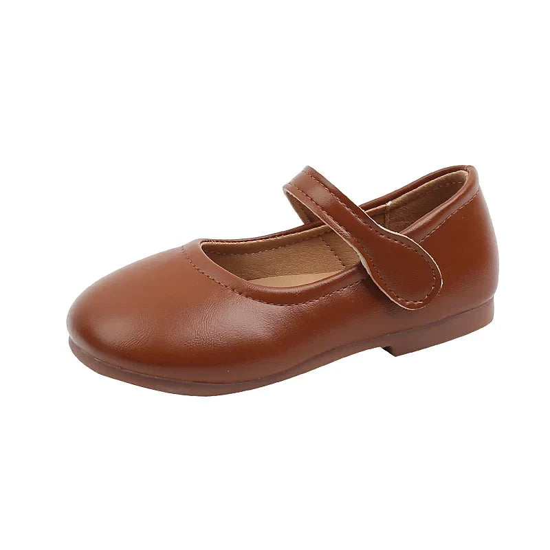 Girls Black PU Leather Mary Jane Flats — Anti-Skid School & Party Shoes (Ages 3-6)