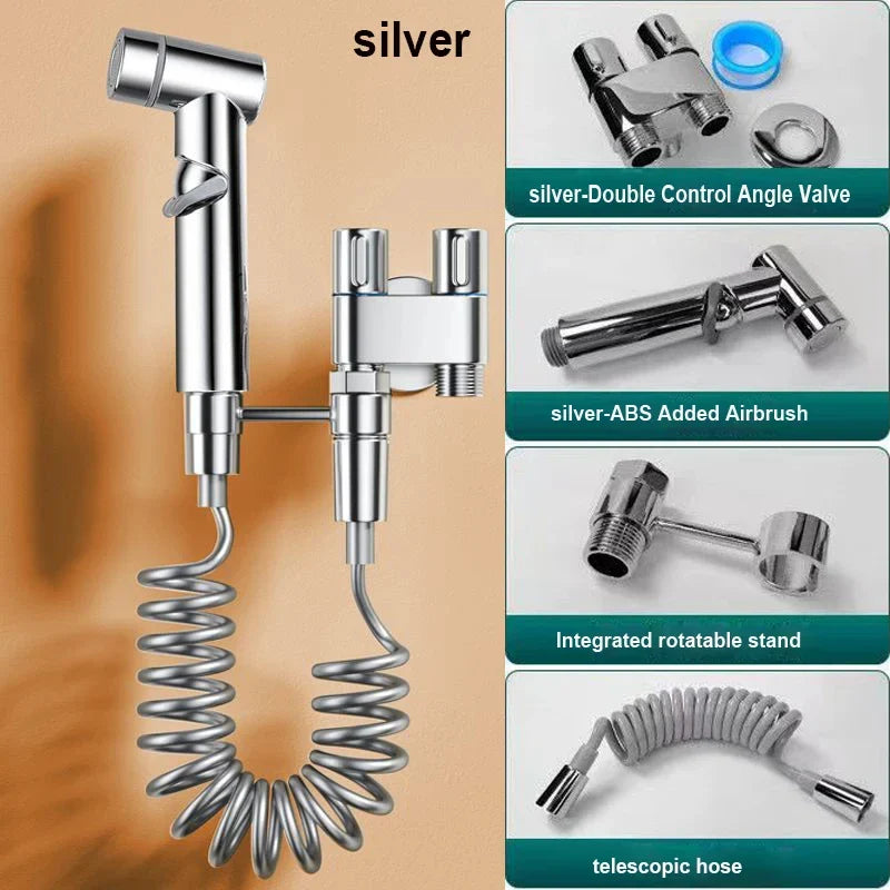 Handheld Bidet Sprayer Set with Double-Outlet Angle Valve – Wall-Mount Toilet Shower for Baby, Pet & Bathroom Cleaning
