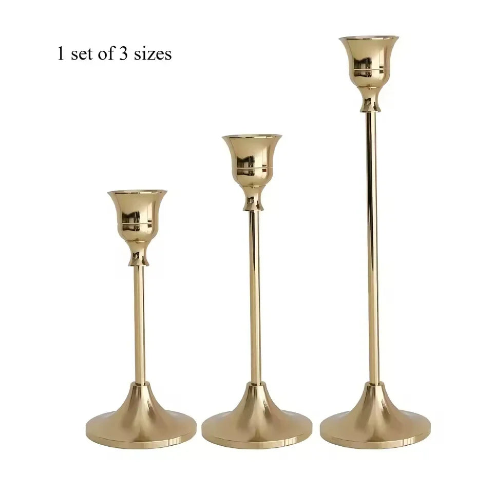 3-Piece European Style Metal Candle Holders Set for Wedding Table, Home & Christmas