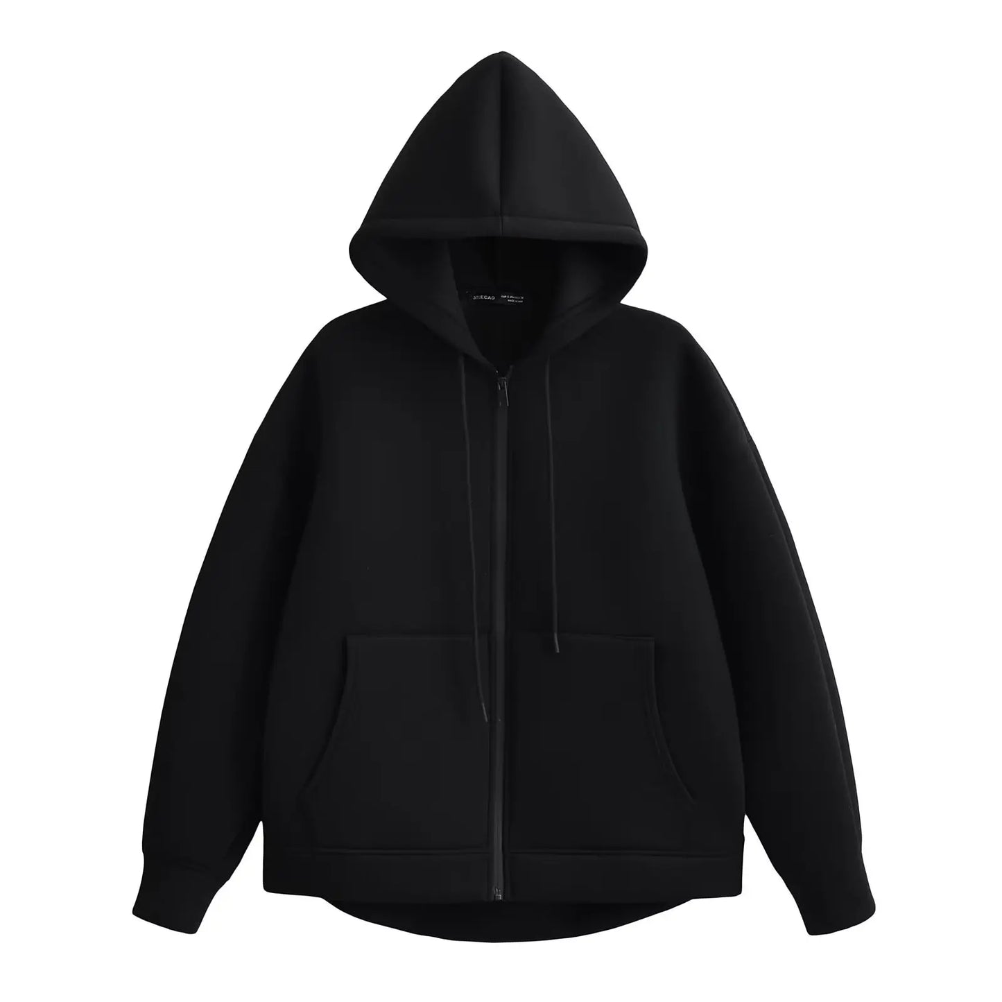 Women's Gray Hooded Zipper Jacket with Large Pockets Loose Long Sleeve Casual Coat