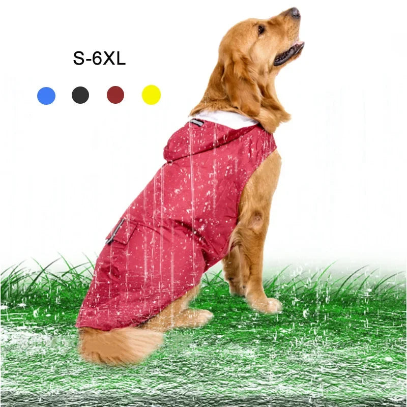 Waterproof Dog Raincoat Hoodie with Reflective Stripe, Leash Hole & Storage Pocket Sizes S-6XL