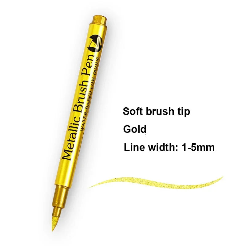 Metallic Brush Marker Pen (1 or 2-Pack) – Gold & Silver Permanent Metallic Ink for Crafts, Scrapbooking & Manga (14 cm / 5.5 in)