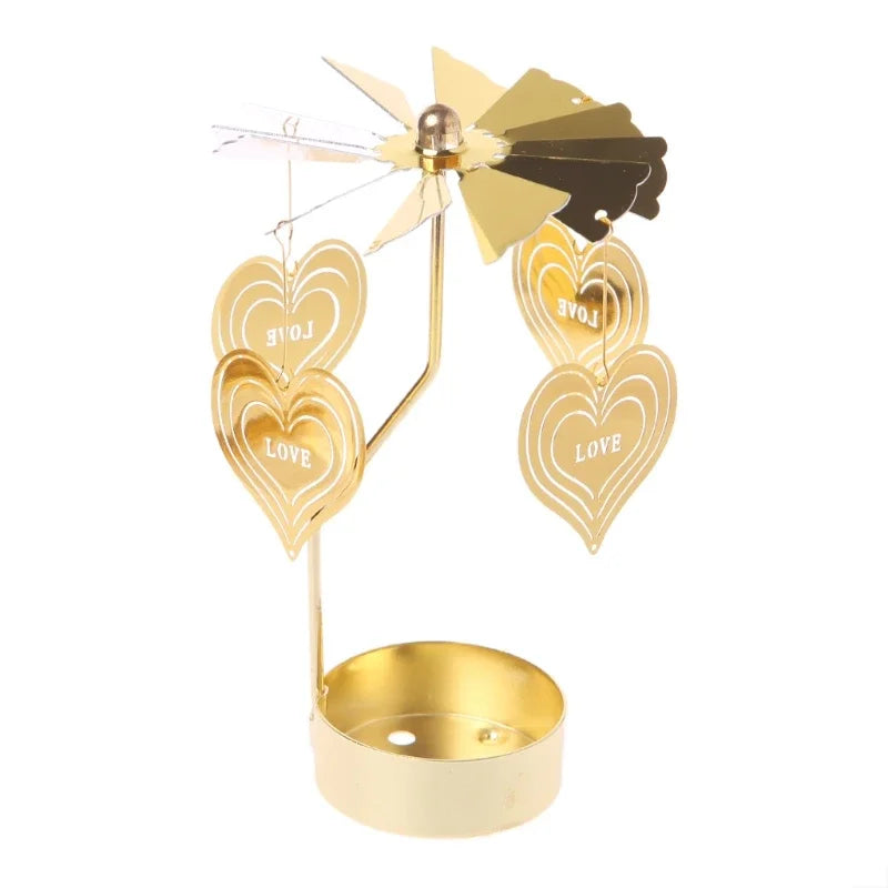 Gold Metal Rotating Tealight Candle Holder - Tabletop Spinner for Wedding Christmas Dinner Party Decoration Gift