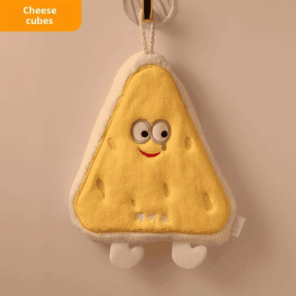 Cute Food-Shaped Coral Velvet Hand Towel — Absorbent Kitchen & Bathroom Cloth (Cheese Toast Cookie Donut)