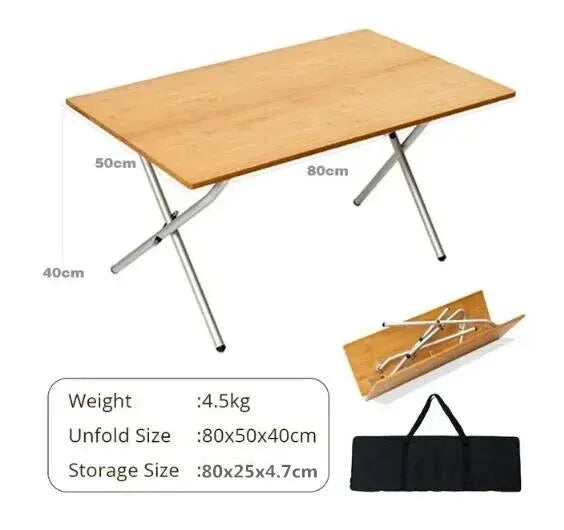 Bamboo Folding Camping Table 2- & 3-Fold Portable Picnic BBQ Table with Aluminum Frame