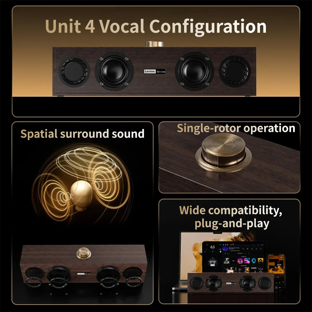 Multimedia Bluetooth Speaker Dual-Mode Wired & Wireless Retro Subwoofer for TV, PC & Mobile (USB Powered)
