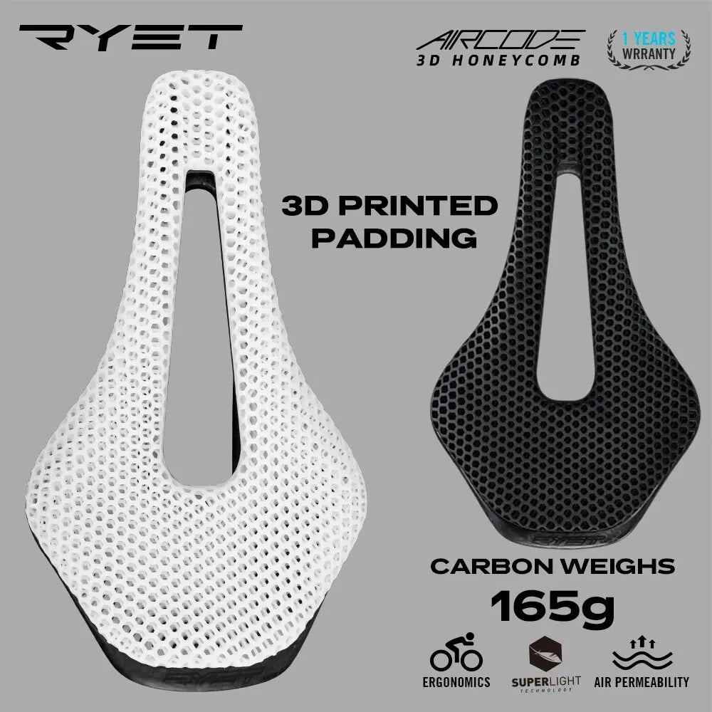 3D Printed Ultralight Carbon Fiber Bike Saddle – Hollow Breathable MTB & Road Cycling Seat