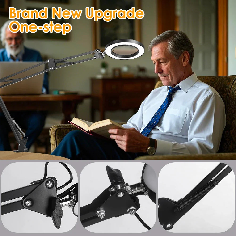 Triple-Fold Magnifier 8x/10x Illuminated USB Magnifying Glass with 3-Color LED for Soldering, Electronics Repair & Skincare