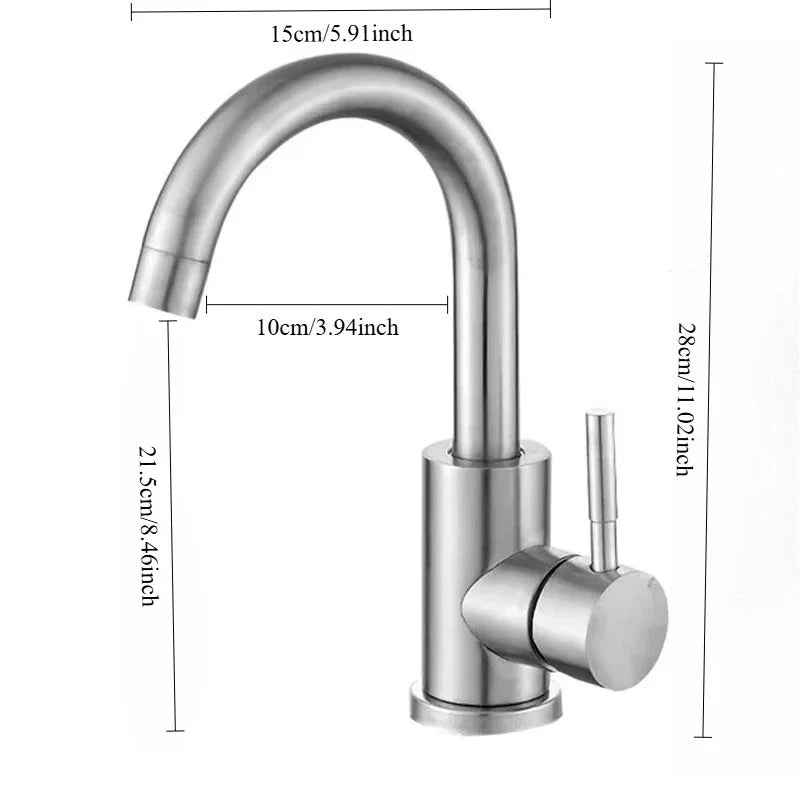 304 Stainless Steel Bathroom Basin Faucet Single Lever Mixer Tap 360° Swivel Hot & Cold Sink Faucet