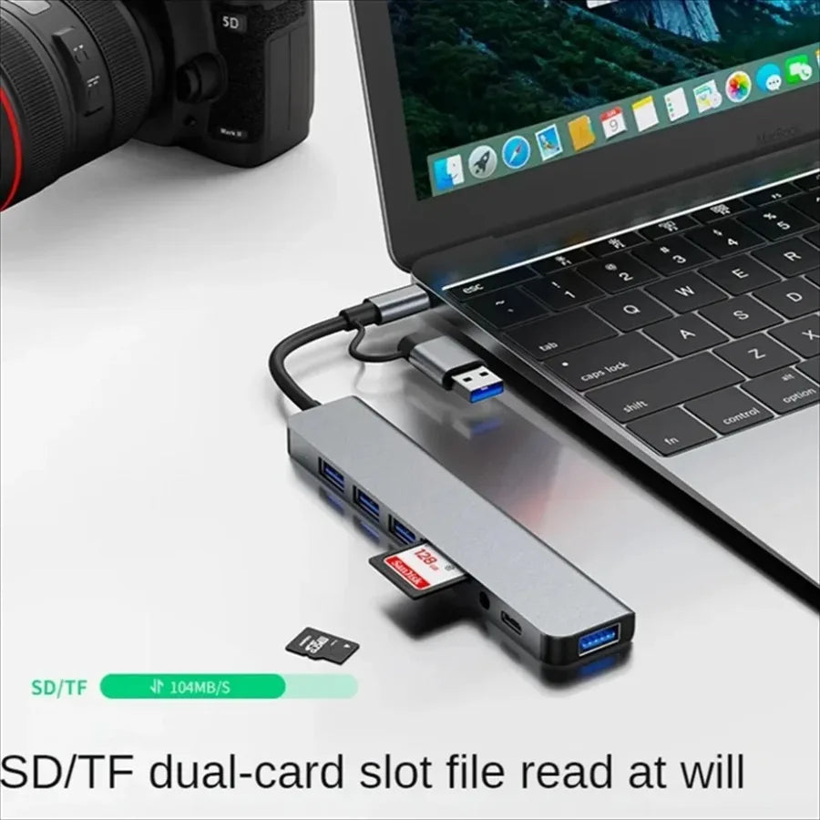 8-in-2 USB-C Hub Docking Station with Micro SD/TF Card Reader, 3.5mm Audio & USB 3.0/2.0 Ports
