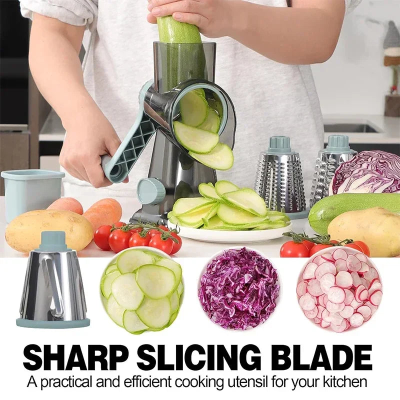 3-in-1 Rotary Cheese Grater Manual Vegetable Slicer & Nut Grinder – Multifunctional Kitchen Tool