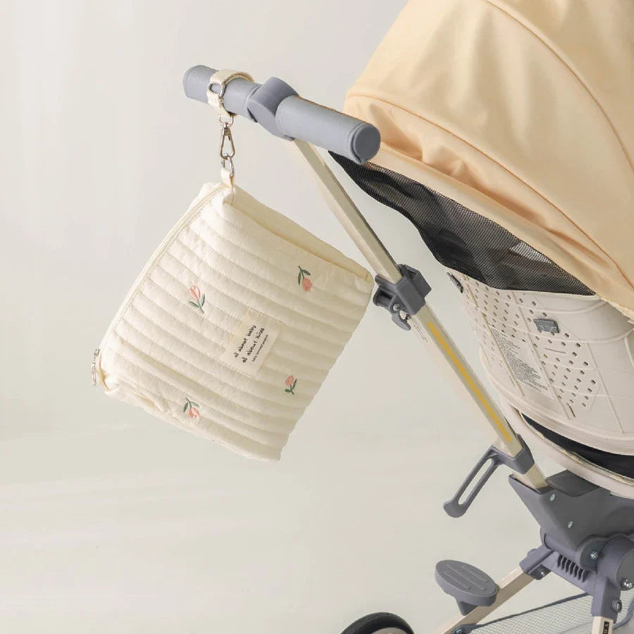 Embroidered Mommy Diaper Bag Zippered Nappy Pouch Travel Stroller Organizer