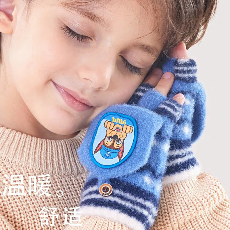 Kids Winter Plush Cartoon Mittens - Warm Gloves for Children Ages 2–6
