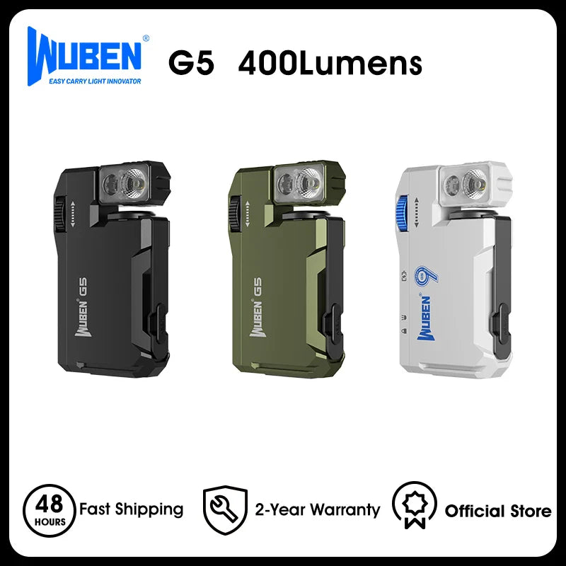 Rechargeable EDC Flashlight 400 Lumens Mini Pocket Light with Dual LED & RGB