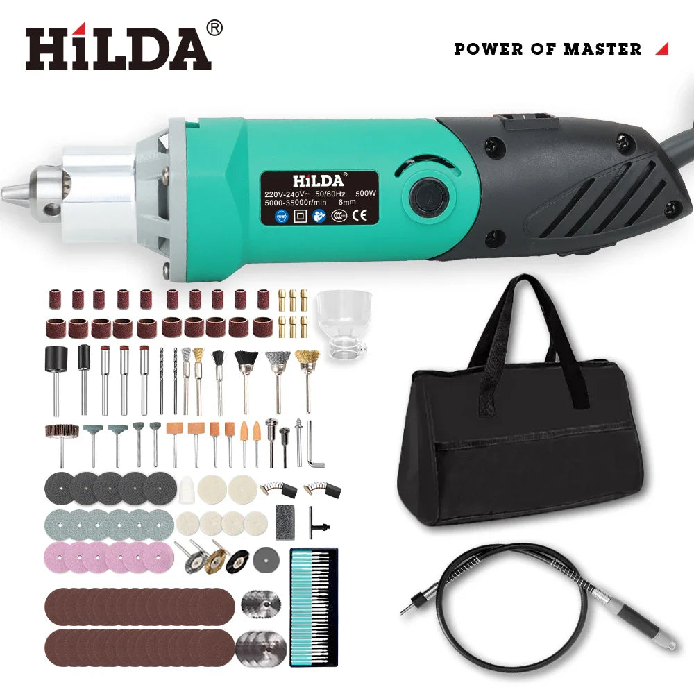 Engraver Electric Drill 500W 6-Speed Rotary Tool Kit - High-Power Grinder & Polisher for Woodworking