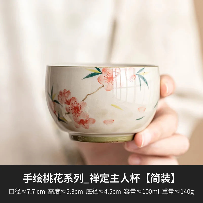 Hand-Painted Peach Blossom Celadon Tea Cup Set 100 ml (3.4 fl oz) Kung Fu Teacups