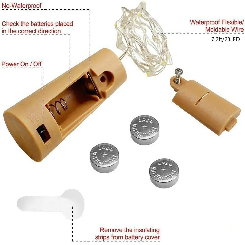Wine Bottle Cork LED String Lights 2M (6.6 ft) Copper Wire Fairy Lights Battery-Operated Holiday & Christmas Decor
