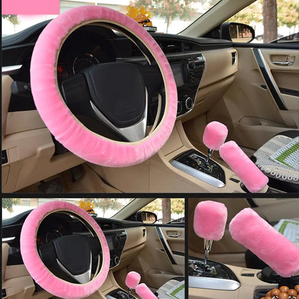 Plush Faux Fur Steering Wheel Cover Universal 37-38 cm (14.6-15 in) Soft Warm Anti-Slip Car Interior