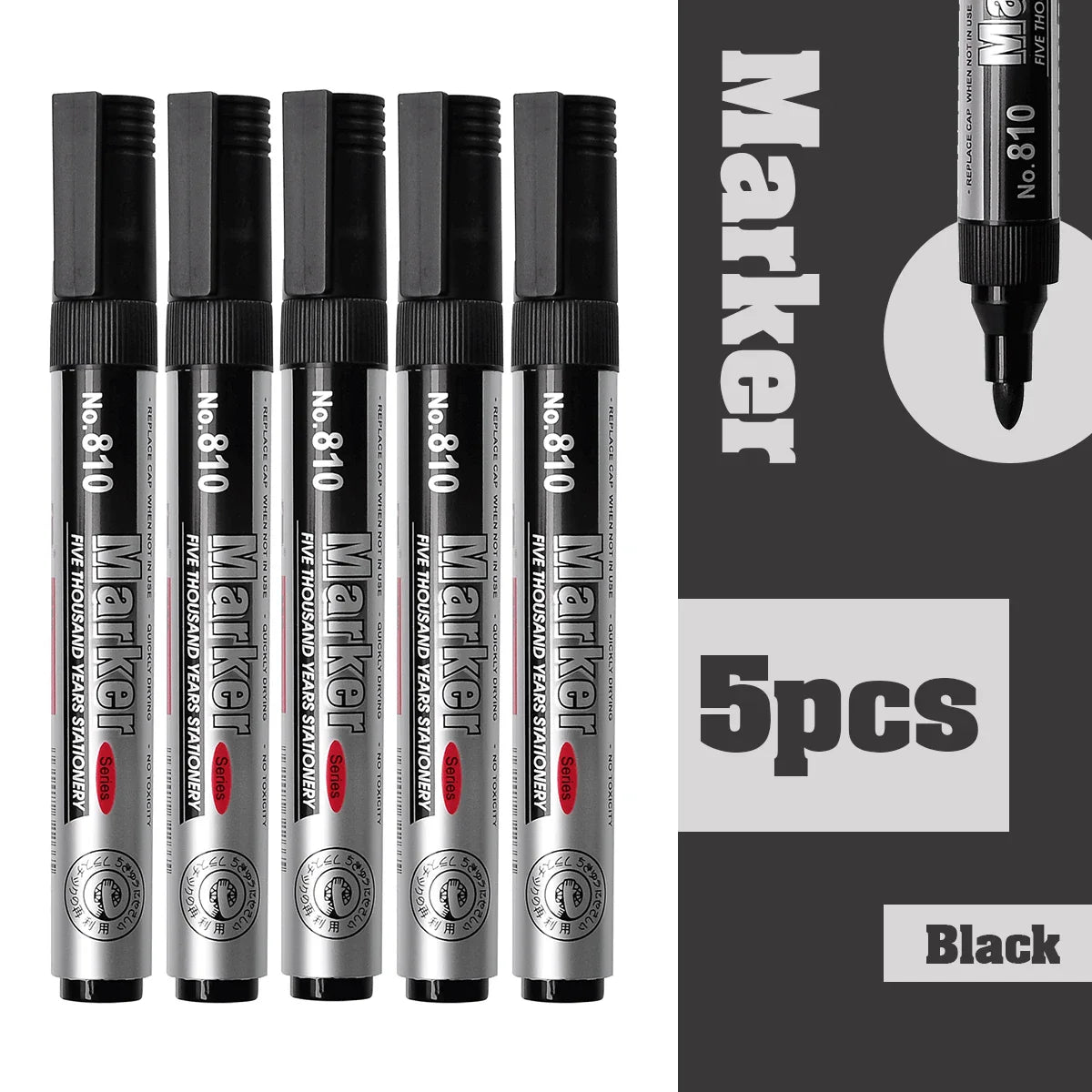 Permanent Oil-Based Marker 2.0mm (0.08 in) Black Ink Waterproof Quick-Dry Multi-Surface, 2/5/10-Pack