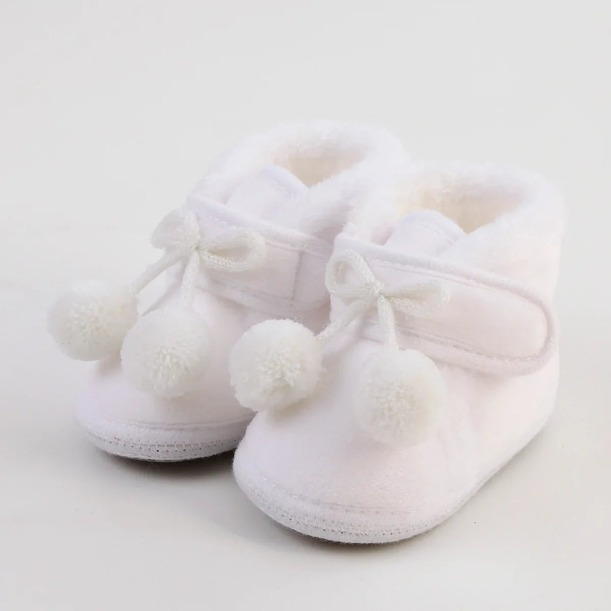 Baby Soft Pompom Snow Booties - Warm Infant & Toddler First Walker Boots, Sizes 12-14 (4.3-4.9 in / 11-12.5 cm)
