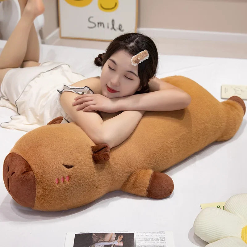 Kawaii Giant Capybara Plush Pillow with Wings – Brown/Orange Lying Stuffed Animal Cushion, 60/80/100 cm (24/31/39 in)