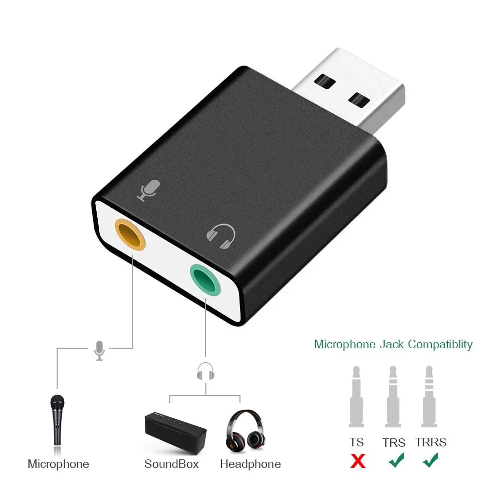 USB External Sound Card Adapter – 3.5mm Headset & Mic Audio Interface, USB 2.0 Plug & Play for PC & Mac