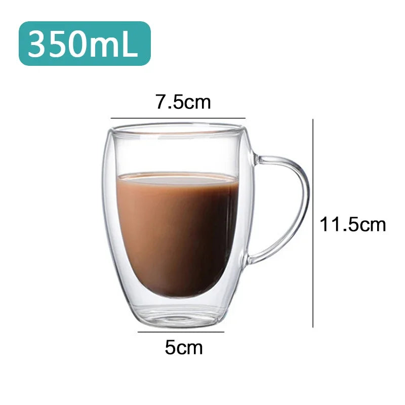 Double Wall Borosilicate Glass Mug - Heat-Resistant Insulated Tumbler for Coffee, Tea, Whiskey, Beer & Cocktails - Gift