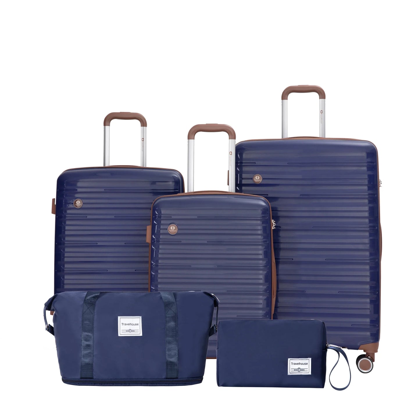 5-Piece Travel Luggage Set – 3 Hardshell Suitcases with Double Spinner Wheels & TSA Lock, Waterproof Duffel & Toiletry Bag