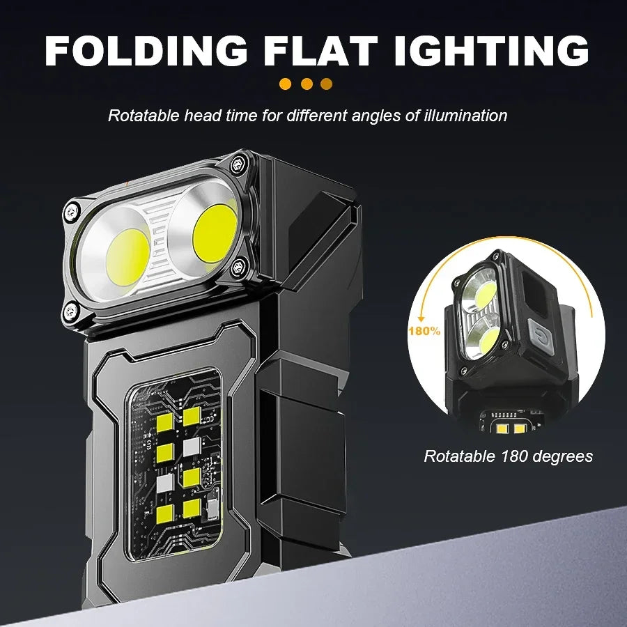 Mini USB Rechargeable LED Flashlight with Tail Magnet – 300 Lumen COB Side Light, Type-C Portable Camping Lantern & Power Bank