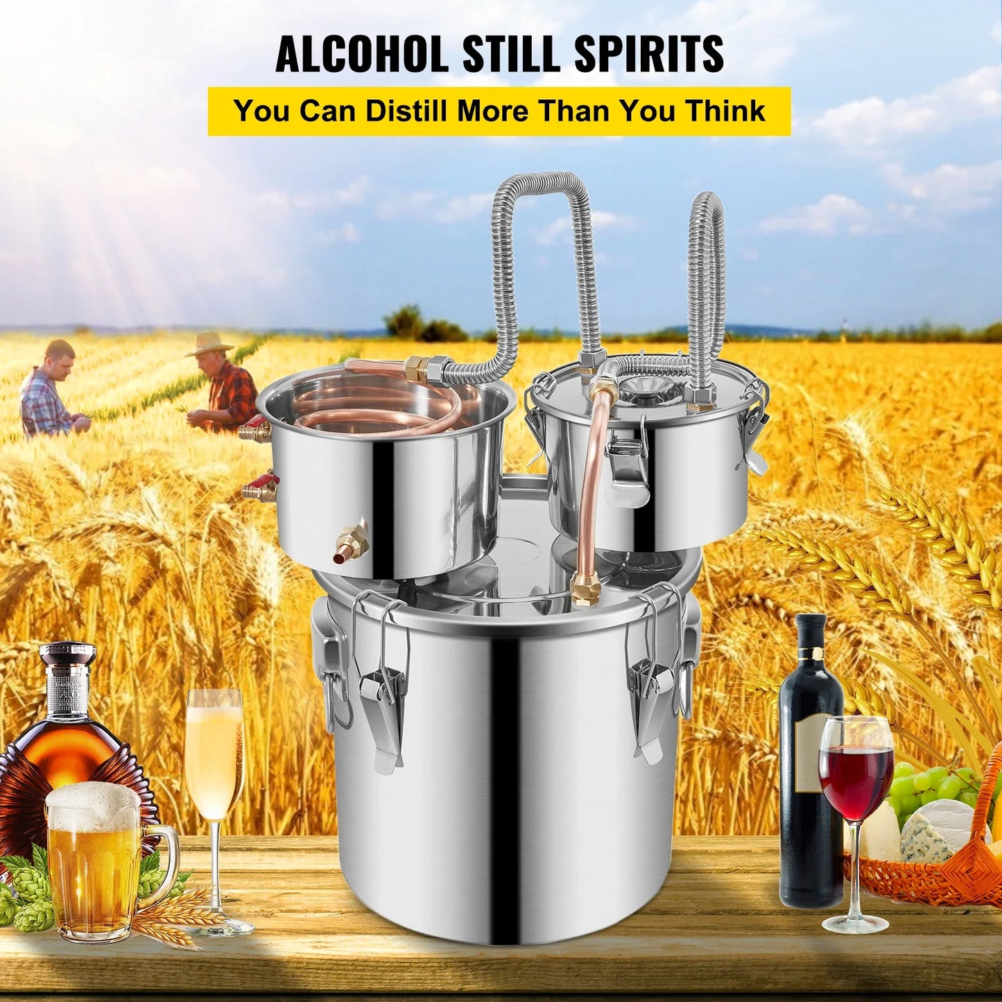 Home Alcohol Distiller Still Kit – 3 Gal / 12 L & 8 Gal / 30 L (Stainless Steel + Copper) DIY Whisky Brandy Vodka Brewing Kit