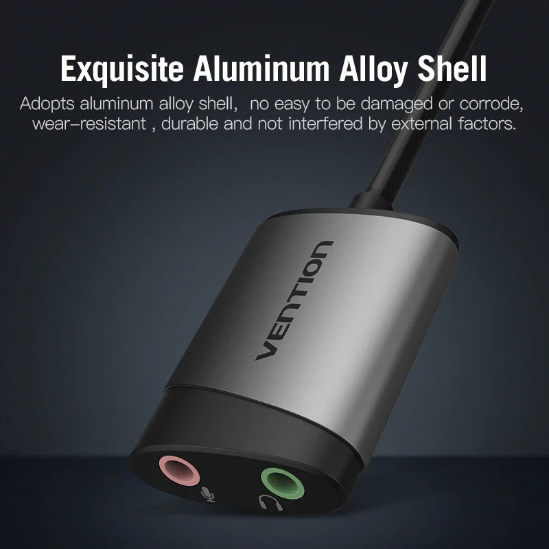 USB External Sound Card 3.5mm Audio Adapter with Microphone — USB-A Headset Adapter for PC, MacBook, Laptop, PS5, Gaming Headset