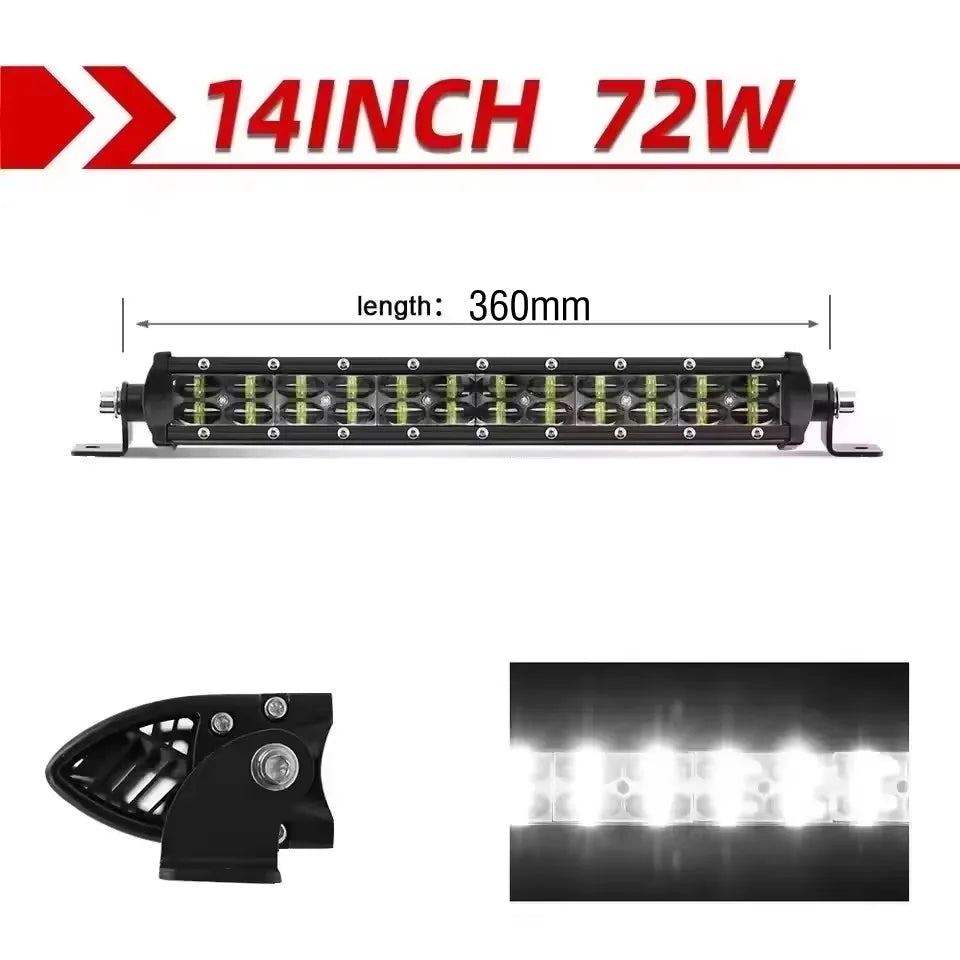 6D Lens Dual-Row LED Light Bar - Spot & Flood Combo, 8in (20cm) / 14in (36cm) / 20in (51cm), 36W/72W/120W, 12V-24V Off-Road Work Light for Truck ATV SUV