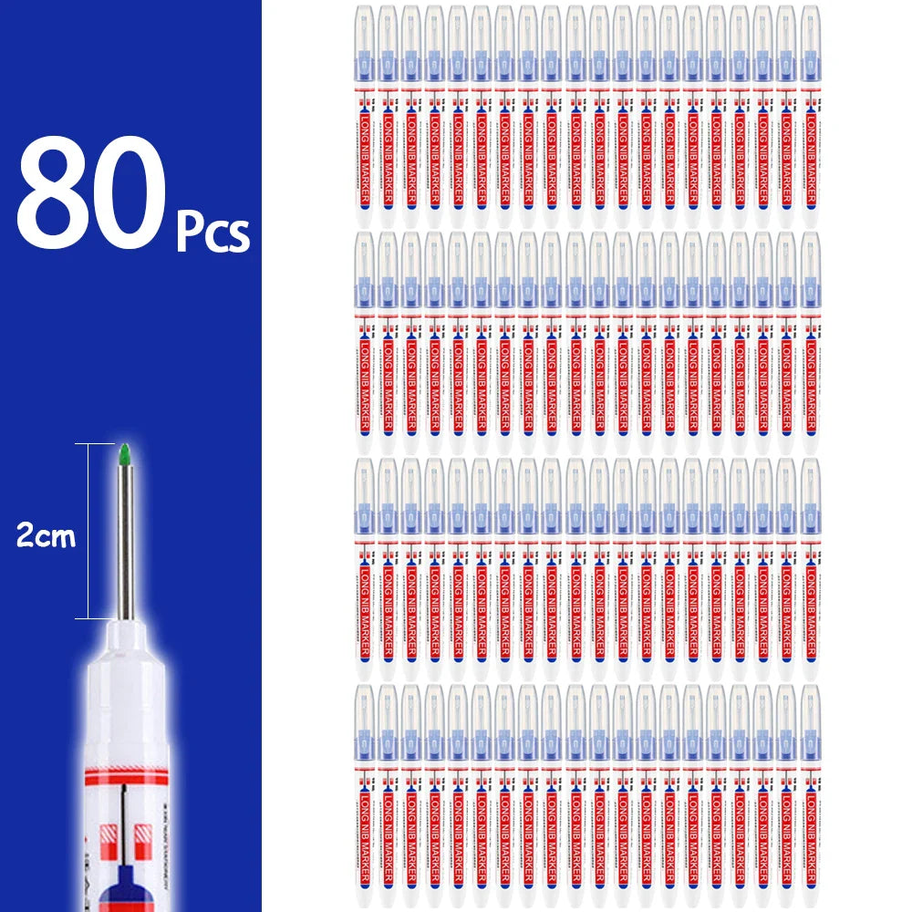 Waterproof Long-Head Deep-Hole Marker Pens 20mm Tip — Permanent Oil Ink for Metal, Wood & Carpentry (Black, Blue, Red, Green)