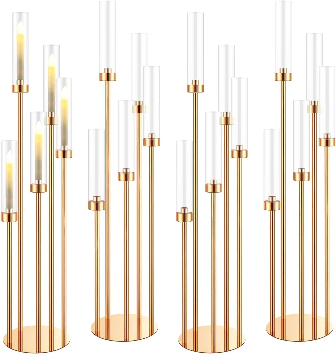5-Arm Floor Candelabra 42.5 in (108 cm) Gold Metal Candle Holder Centerpiece with Removable Acrylic Shades