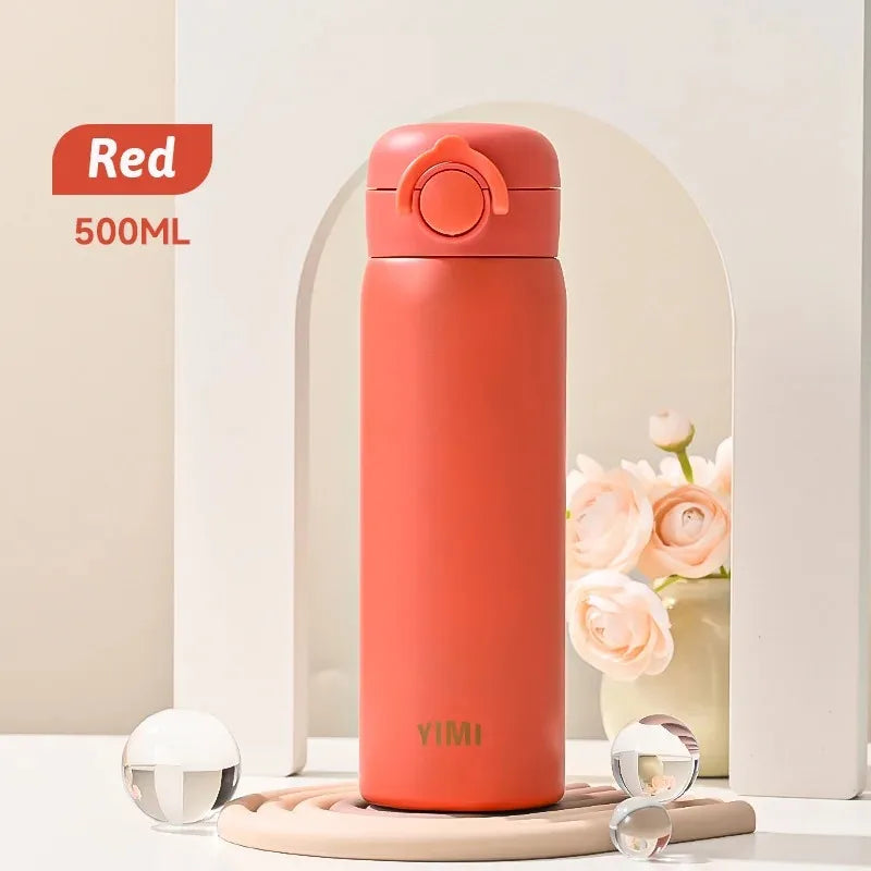500ml (16.9 oz) 316 Stainless Steel Vacuum Insulated Thermos Bottle, Leakproof Travel Tumbler with One-Hand Push Lid