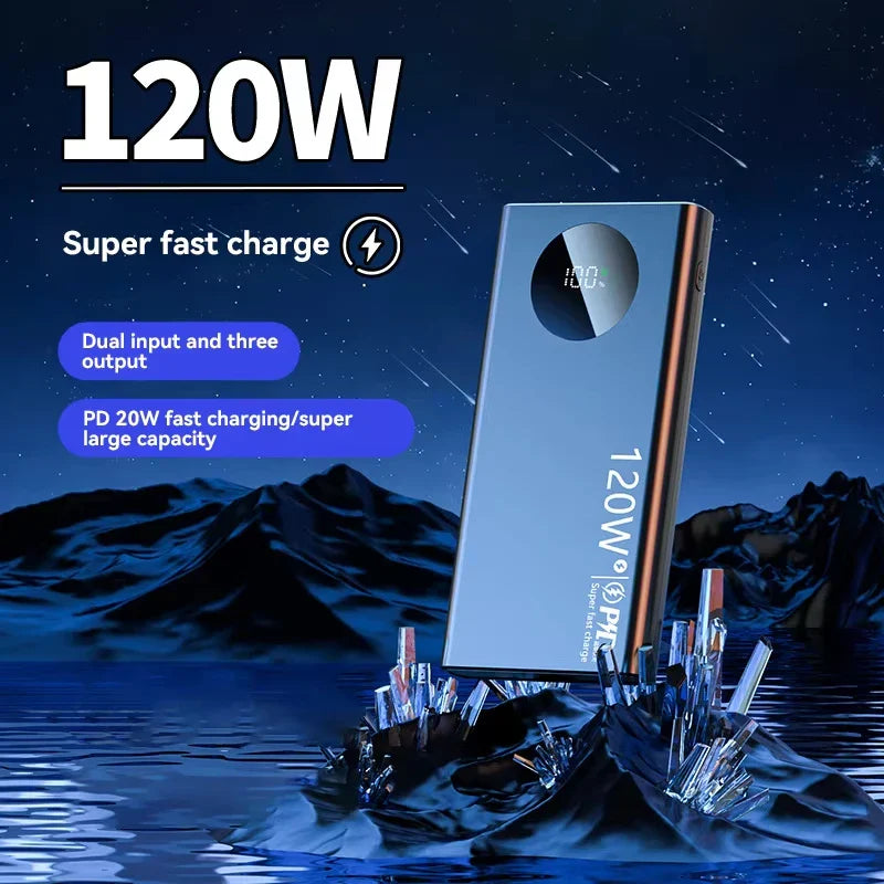 50,000mAh 120W High-Capacity Portable Power Bank, Wireless Charger with Built-In Cable, PD & USB-C Fast Charging for iOS and Android