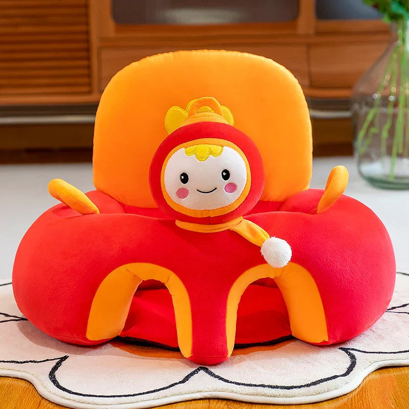 Plush Cartoon Baby Seat Cover (Cover Only) — Infant Sofa Support for Learn-to-Sit Toddlers, 21.7 x 21.7 x 15.7 in (55 x 55 x 40 cm), Washable