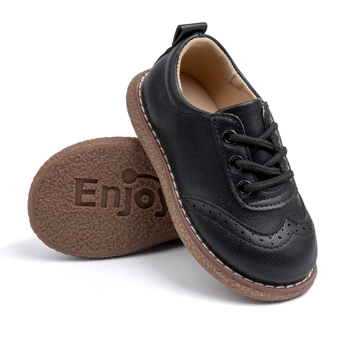 Kids Retro Leather Lace-Up Shoes – Breathable Anti-Slip Rubber Sole Flats (Ages 3–12)