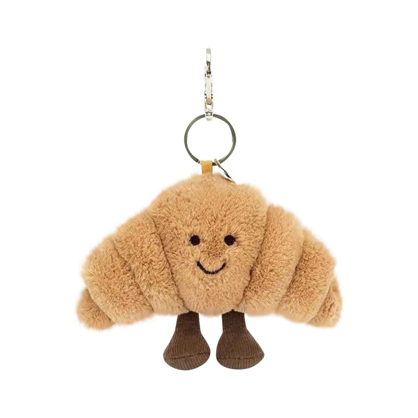 Plush Croissant Bag Charm Keychain (12 x 6 x 11 cm | 4.7 x 2.4 x 4.3 in) - Cute Food Keyring for Bags & Phones