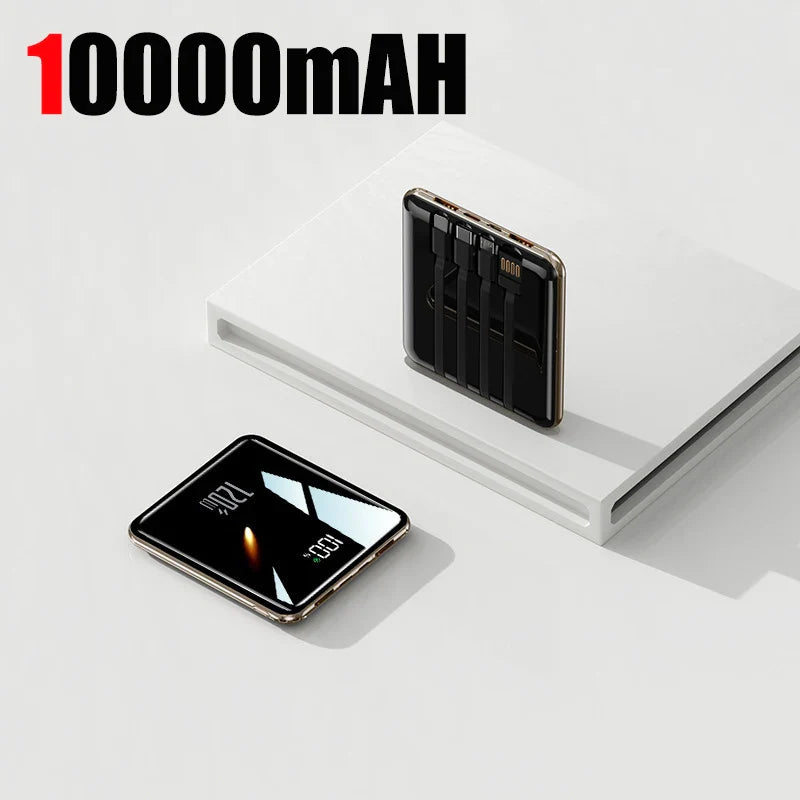 50000mAh Mini Power Bank - Large Capacity Fast Charging Portable Charger with 4 Built-In Cables (USB-C, Lightning, Micro USB) for Smartphones