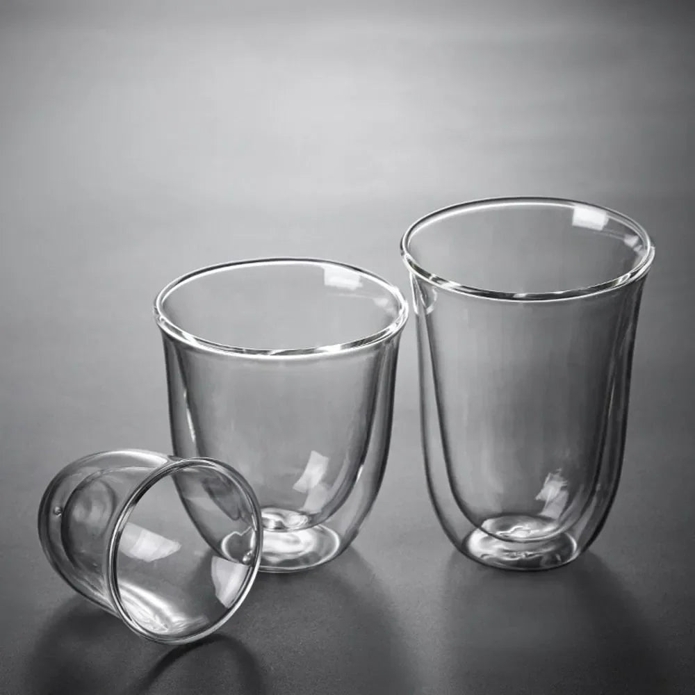 Double Wall Borosilicate Glass Cups – Heat-Resistant Clear Tea, Coffee & Whisky Cups (80ml/2.7oz, 240ml/8.1oz, 300ml/10.1oz) – 1/2/4-Pack