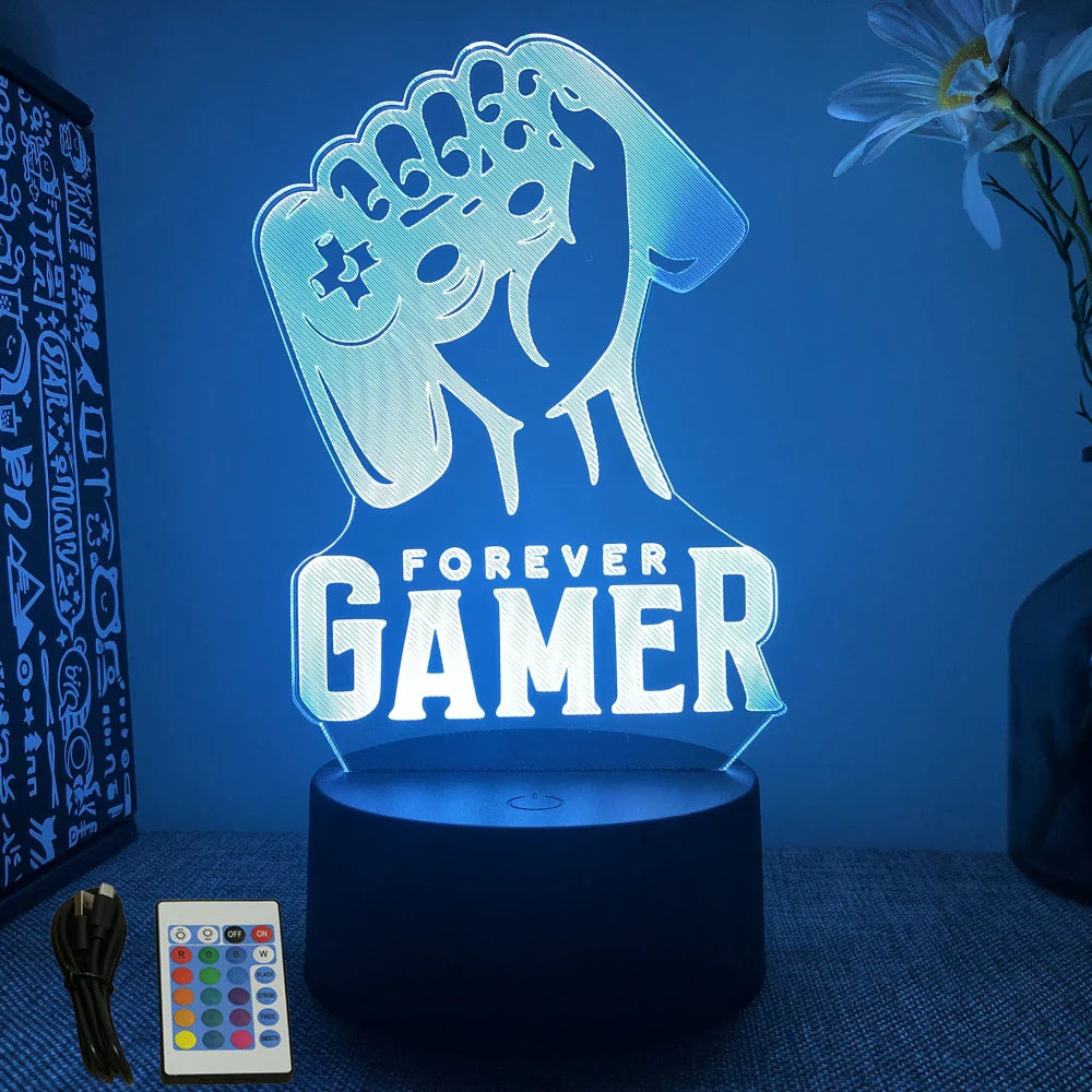 3D LED Neon Gamer Lamp - RGB Acrylic Night Light with Remote & Touch for Kids & Gaming Room