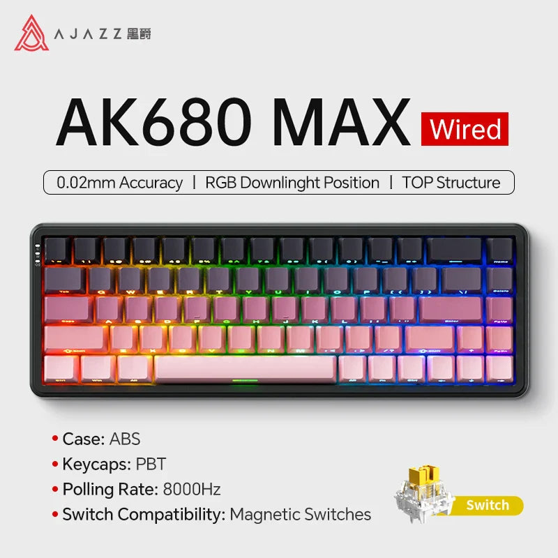 68‑Key 60% Magnetic Switch Mechanical Gaming Keyboard – Hot‑Swappable, 0.01mm Rapid Trigger, RGB Backlight, Wired USB